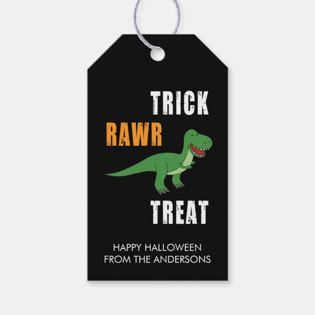 Étiquettes-cadeau Trick Rawr Treat Cute Halloween Tyrannosaurus Rex (Devant)