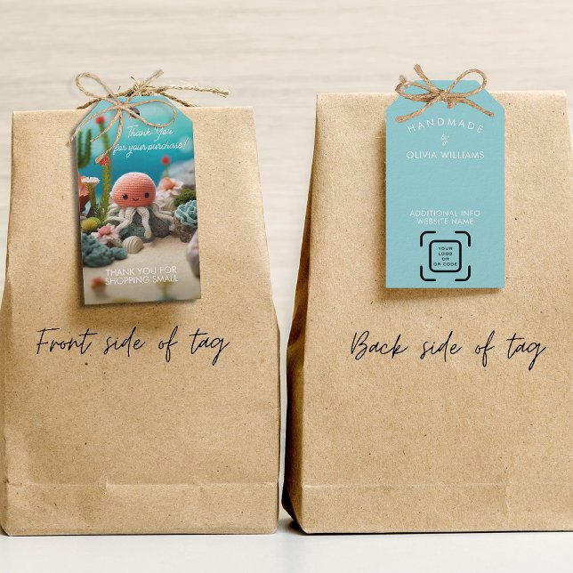 Étiquettes-cadeau Tricot Crochet Business Merci Logo QR (Créateur téléchargé)