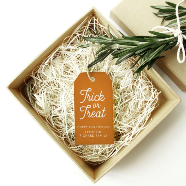 Étiquettes-cadeau Tricoter ou traiter l'Halloween orange avec du tex (Créateur téléchargé)