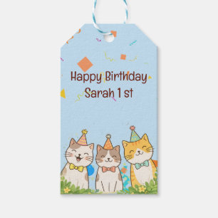 Étiquettes-cadeau Trio Adorable de Chats d'Anniversaire Nom & Âge