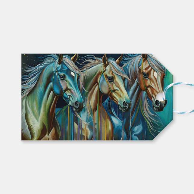 Étiquettes-cadeau Trio des chevaux (Devant (Horizontal))
