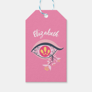 Étiquettes-cadeau Trippy Oeil rose Floral Nom psychédélique