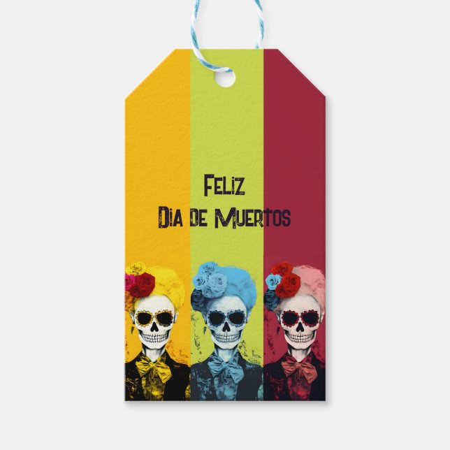 Étiquettes-cadeau Triptyque de Dia de Muertos Calavera Catrina (Devant)