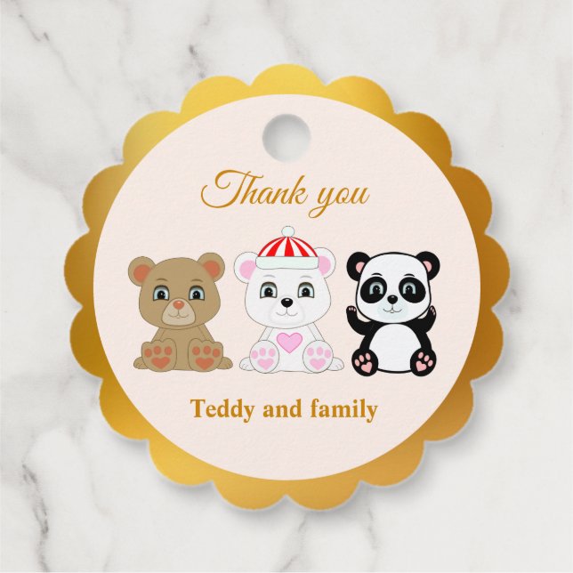 Étiquettes Cadeau Trois mignons ours merci sur le beige doré & sable (Dos)