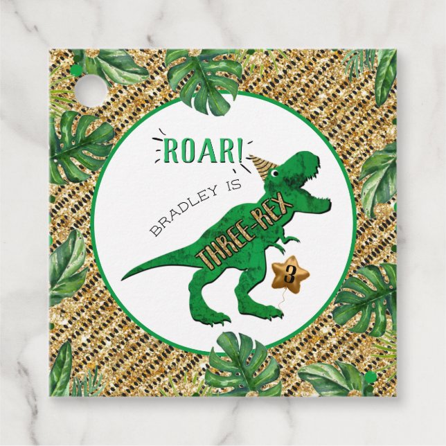 Étiquettes Cadeau Trois Rex Dinosaur 3e anniversaire (Devant)