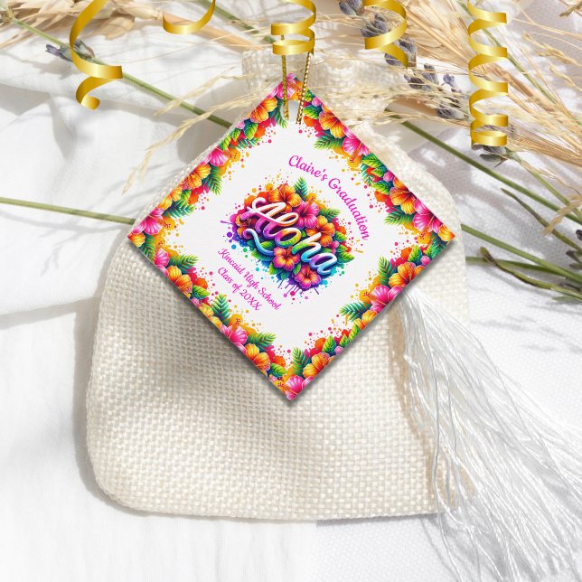 Étiquettes Cadeau Tropical Aloha Graduation Party Favoriser Carré Ta (Créateur téléchargé)