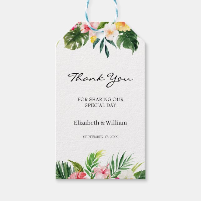 Étiquettes-cadeau Tropical Floral & Mariage Feuille Favoriser Merci (Devant)