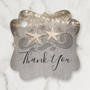 Étiquettes Cadeau Tropical Gold Beach Starfish Couple Merci