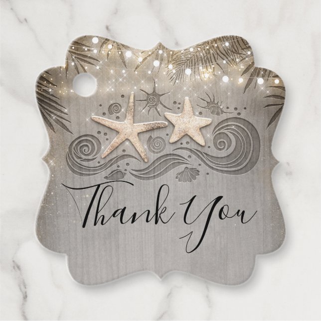 Étiquettes Cadeau Tropical Gold Beach Starfish Couple Merci (Devant)
