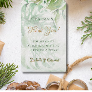 Étiquettes-cadeau Tropical Gold Palm Foliage Feuilles Arrière - plan