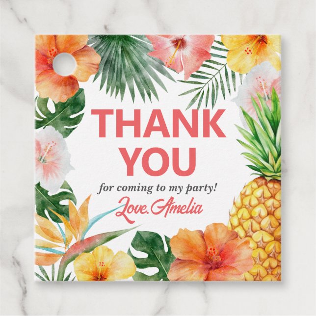 Étiquettes Cadeau Tropical Hawaiian Birthday Party tag cadeau (Devant)
