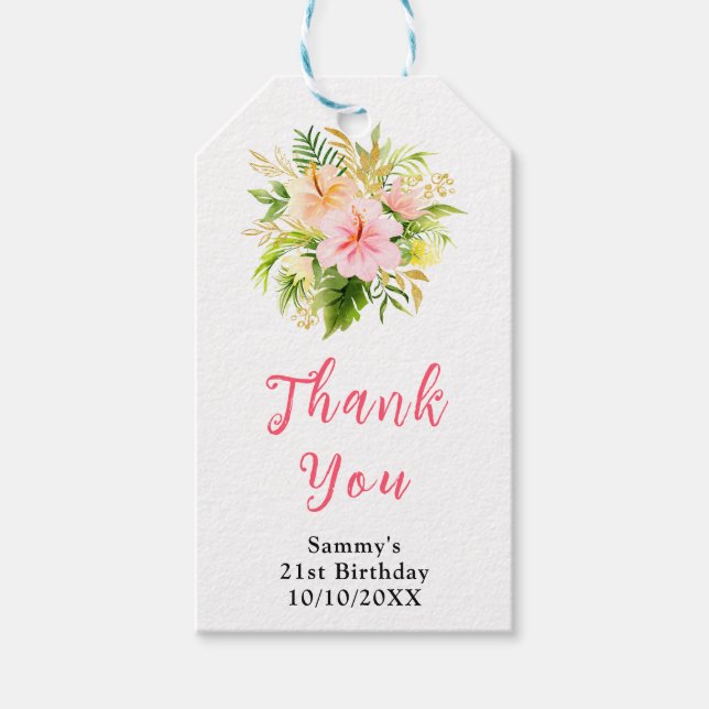 Étiquettes-cadeau Tropical Jungle Floral Birthday Party Thank You (Devant)