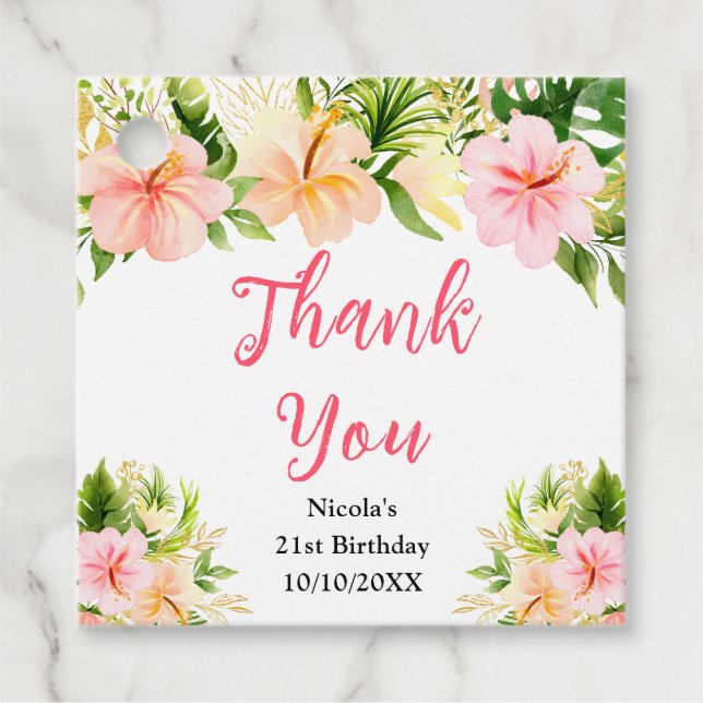 Étiquettes Cadeau Tropical Jungle Floral Birthday Thank You (Devant)