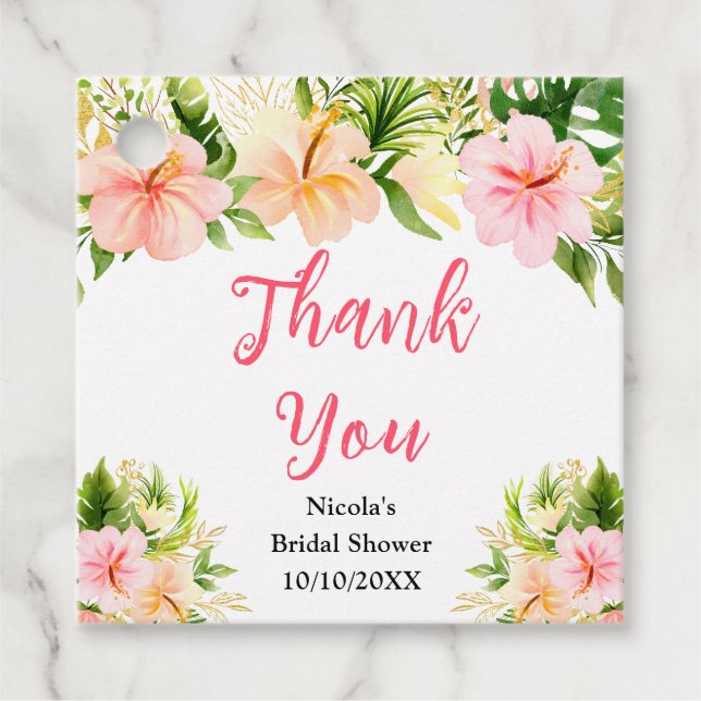 Étiquettes Cadeau Tropical Jungle Floral Bridal Shower Thank You (Devant)