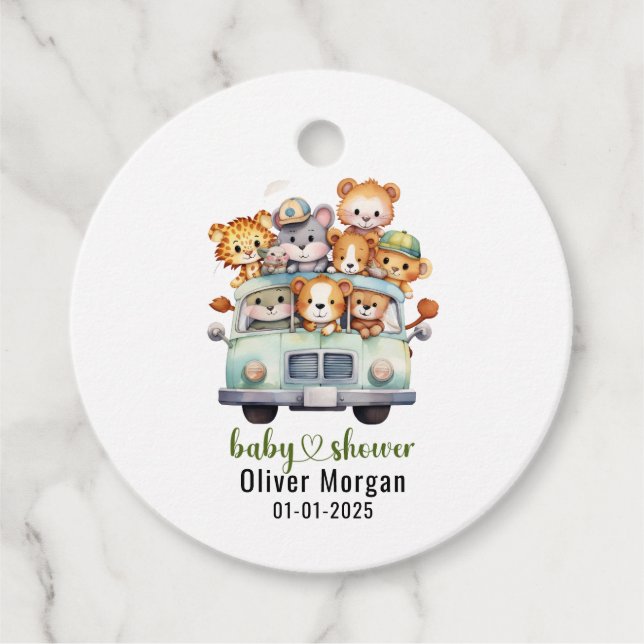 Étiquettes Cadeau Tropical Jungle Safari Animaux Baby showers Garçon (Devant)