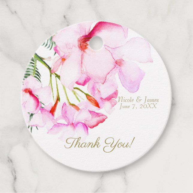 Étiquettes Cadeau Tropical Oasis Rose Vert Hawaiian Fête de Mariage (Devant)