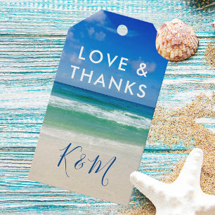 Étiquettes-cadeau Tropical Ocean Waves Love & Thanks Beach Wedding