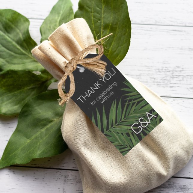 Étiquettes-cadeau Tropical Palm Night Sky Moderne Initiales Mariage (Créateur téléchargé)