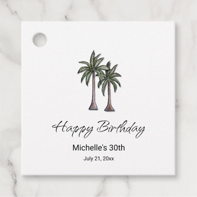 Étiquettes Cadeau Tropical Palm Trees Elegant 30th Birthday Party (Devant)