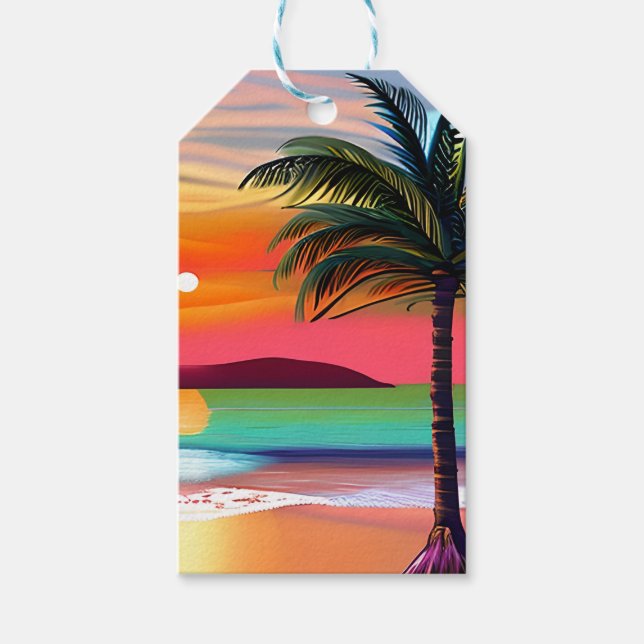 Étiquettes-cadeau Tropical Palm Tres et Sunset Thème (Devant)