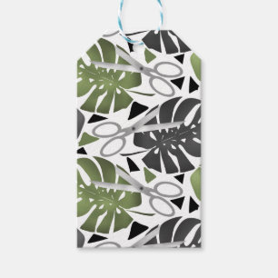 Étiquettes-cadeau Tropical print monstera leaves scissors jungle exo