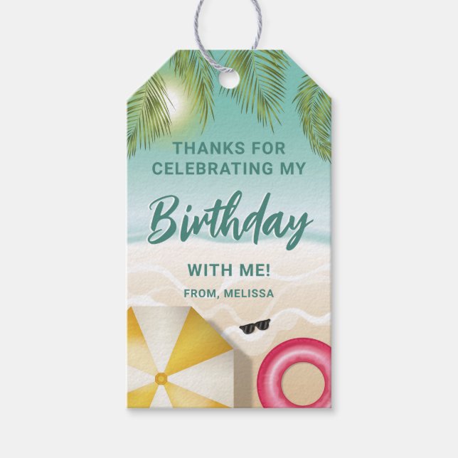 Étiquettes-cadeau Tropical Sunny Teal Sand Beach Birthday Thank You (Devant)
