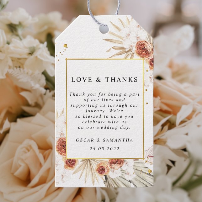 Étiquettes-cadeau Tropical Terracotta séché Palm Leaf Gold Frame (Créateur téléchargé)