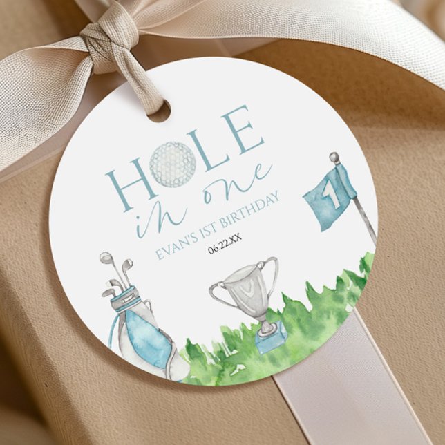 Étiquettes Cadeau Trou en un bleu Golf 1ère fête d'anniversaire (Créateur téléchargé)