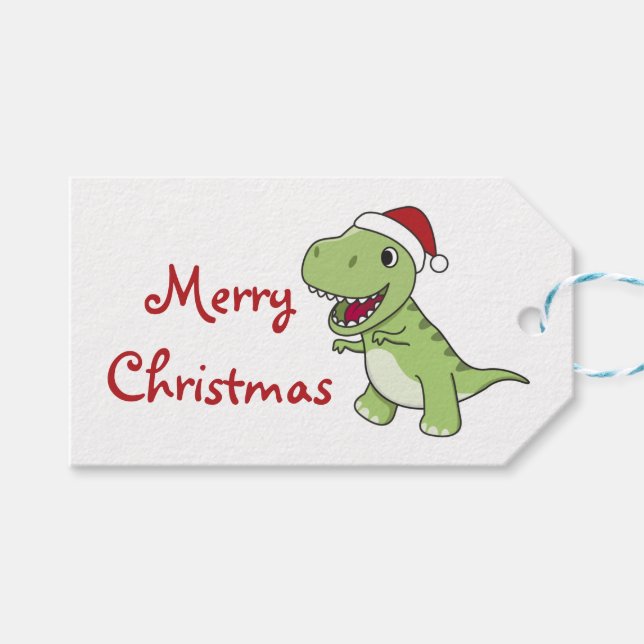 Étiquettes-cadeau Trucker Dinosaur Noël Neige hiver T-Rex Dino  (Devant (Horizontal))