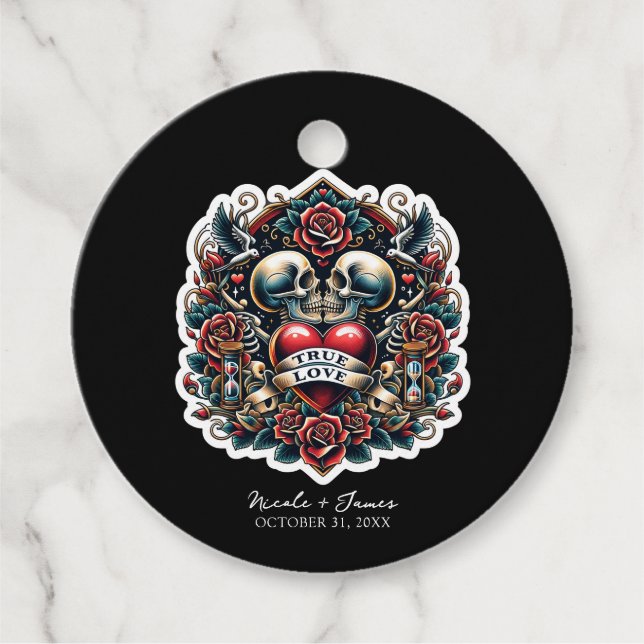 Étiquettes Cadeau True Love Skeleton Heart Tattoo Mariage (Devant)