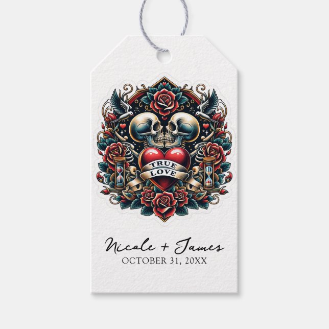 Étiquettes-cadeau True Love Skeleton Heart Tattoo Mariage (Devant)