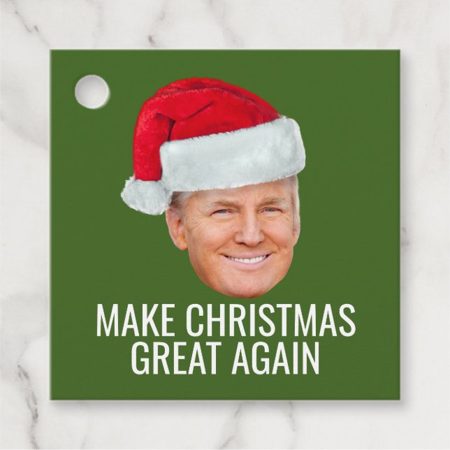 Étiquettes Cadeau Trump Santa Hat Rendre Noël à nouveau amusant (Devant)