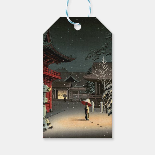 Étiquettes-cadeau Tsuchiya Koitsu - Neige au temple de Nezu (Devant)
