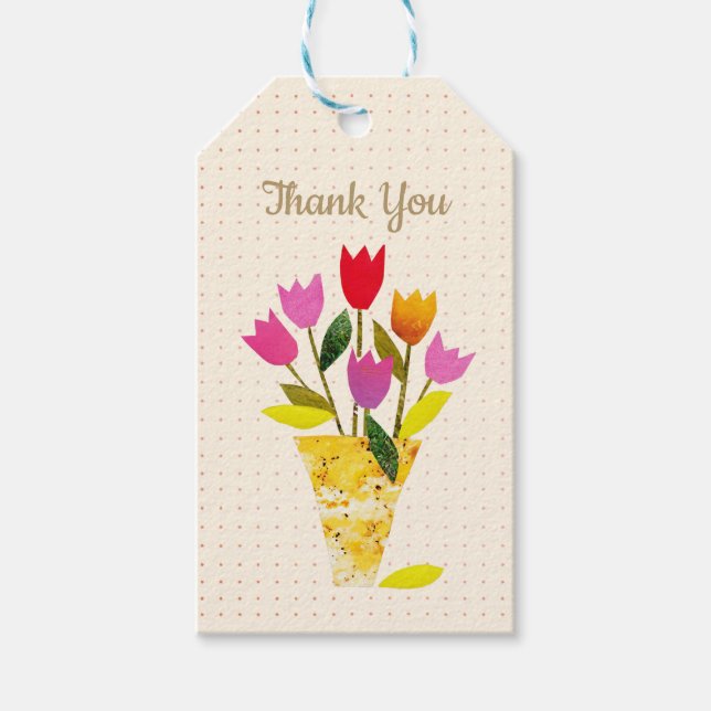 Étiquettes-cadeau Tulipes D'Inspiration Rétro, Merci Plutôt Douté (Devant)
