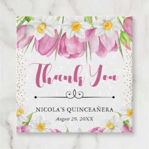 Étiquettes Cadeau Tulipes et jonquilles rose aquarelle pour Quincean