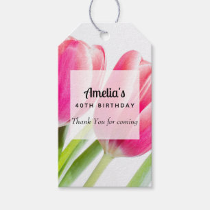 Étiquettes-cadeau Tulipes roses avec Feuilles verts Anniversaire Mer