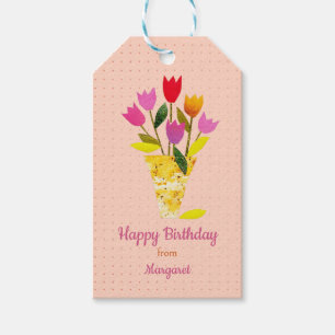 Étiquettes-cadeau Tulipes rouges roses rétro Pastel Lavender Merci