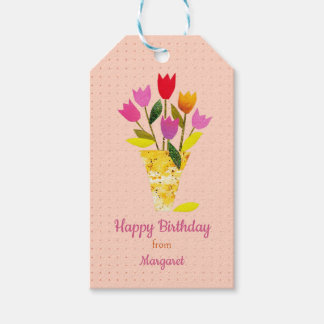 Étiquettes-cadeau Tulipes rouges roses rétro Pastel Lavender Merci