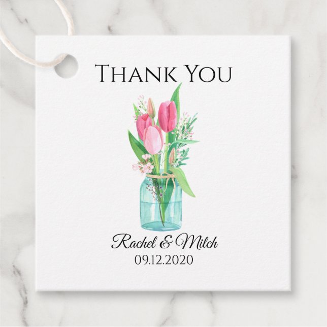 Étiquettes Cadeau Tulips Mason Jar Mariage rustique (Devant)