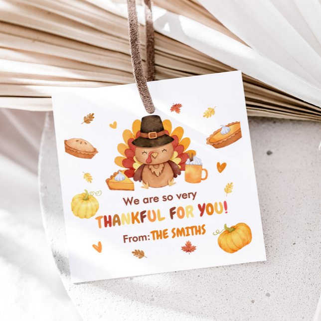 Étiquettes Cadeau Turquie Citrouille Automne Thanksgiving Carré (Autumn Pumpkin Turkey Thanksgiving Favor Tags)