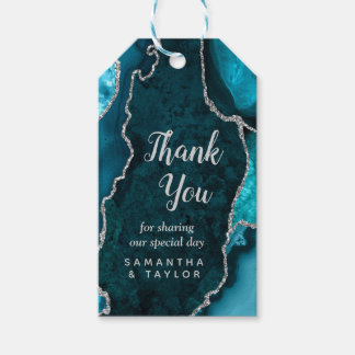 Étiquettes-cadeau Turquoise bleu et argenté Mariage Merci