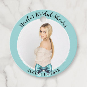 Étiquettes Cadeau Turquoise Bleu Nœud Élégant Chic Baby Shower Maria