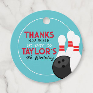 Étiquettes Cadeau Turquoise Blue Bowling Anniversaire Favoriser Tags