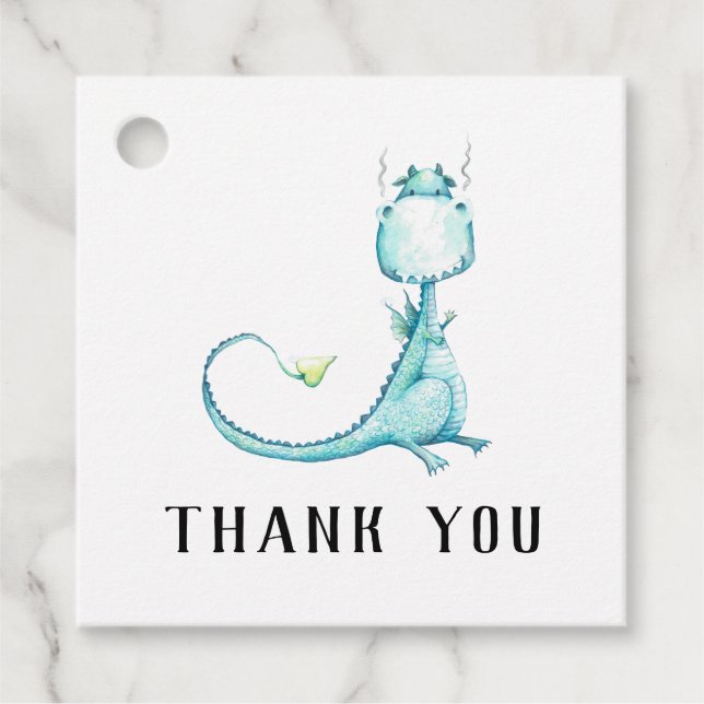 Étiquettes Cadeau * Turquoise Blue Cute Dragon Baby shower Merci (Devant)
