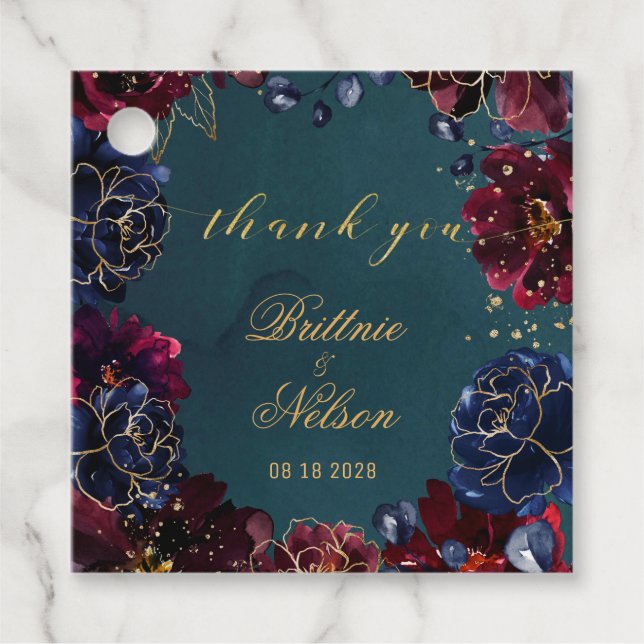 Étiquettes Cadeau Turquoise Bordeaux Sapphire Bijoux tonalités Maria (Devant)