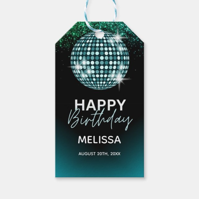 Étiquettes-cadeau Turquoise Disco Parties scintillant Danse Joyeux A (Devant)