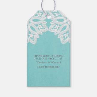 Étiquettes-cadeau Turquoise Elegant Dentelle Mariage Tags cadeaux