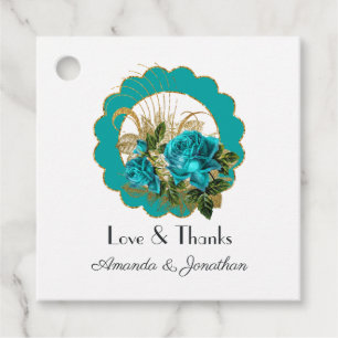 Étiquettes Cadeau Turquoise et Gold Paris Art déco Rose Mariage