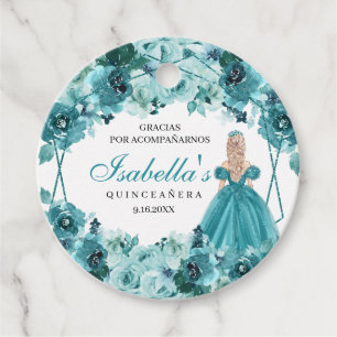 Étiquettes Cadeau Turquoise Floral Quinceanera Cercle Favoriser les 