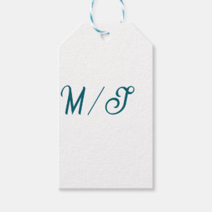 Étiquettes-cadeau Turquoise monogramme nom de couple de mariage simp